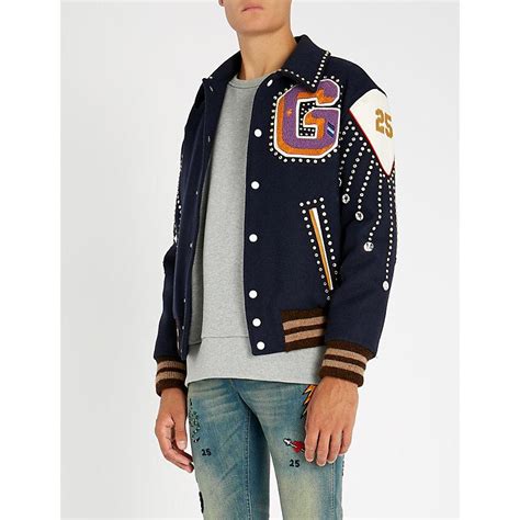 gucci varsity jacket mens|men's navy Gucci jacket.